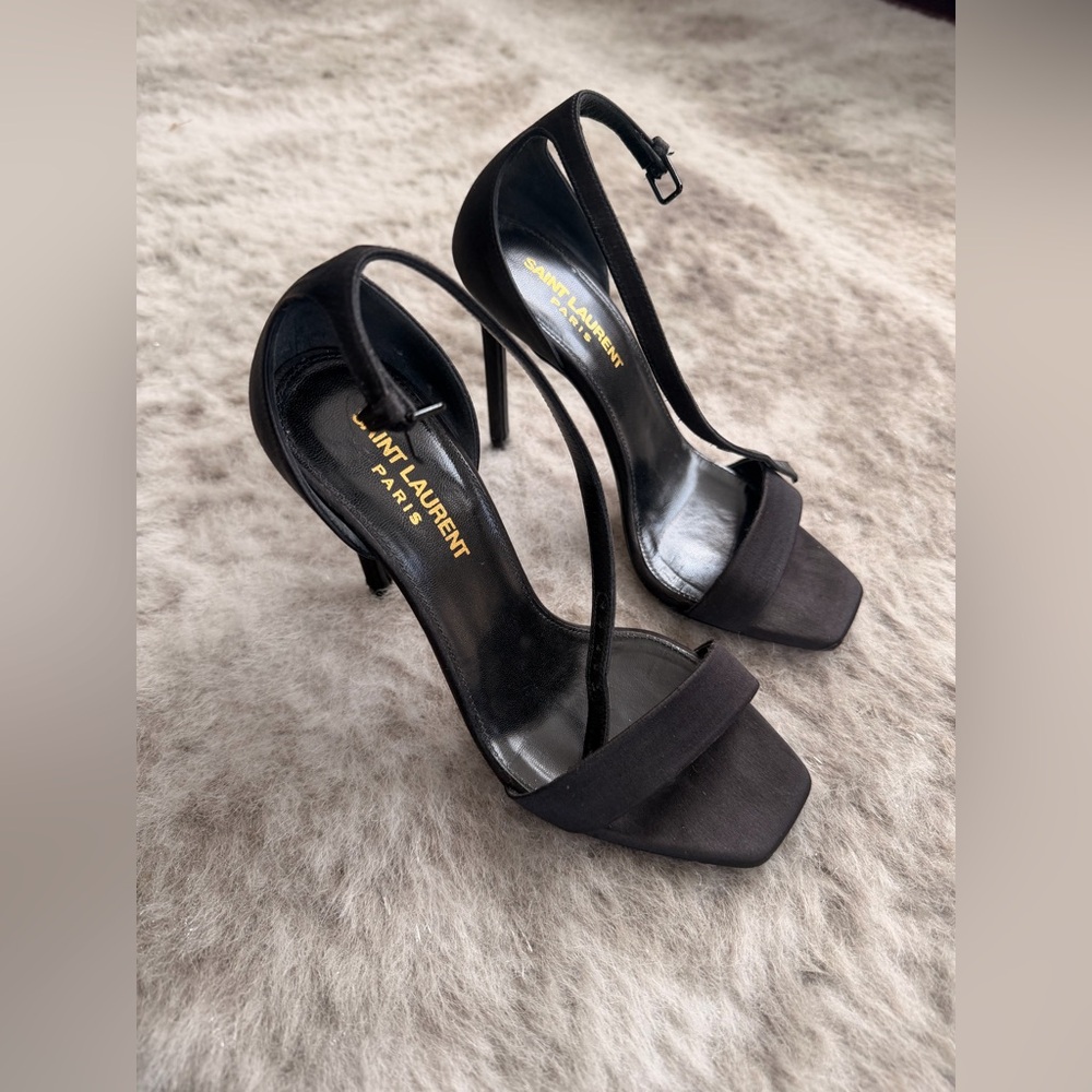 Saint Laurent Black Satin Strappy Heels